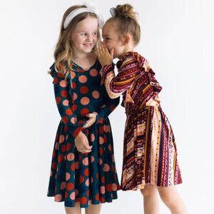 Dot Dot Smile Girls Jewel Tones Flowy Skirt Ruffle Long Sleeve Dress, Size 12/14